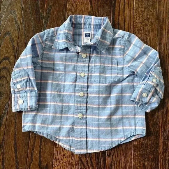 Janie and Jack Other - Janie and Jack Boys 3-6M Baby Blue/Pink/White Button Down Long-Sleeve Shirt